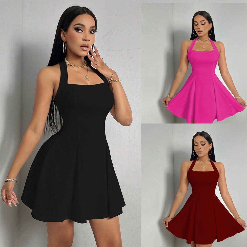 Y2K Backless Halter Mini Dress - Y2K New Women Sexy Halter Backless