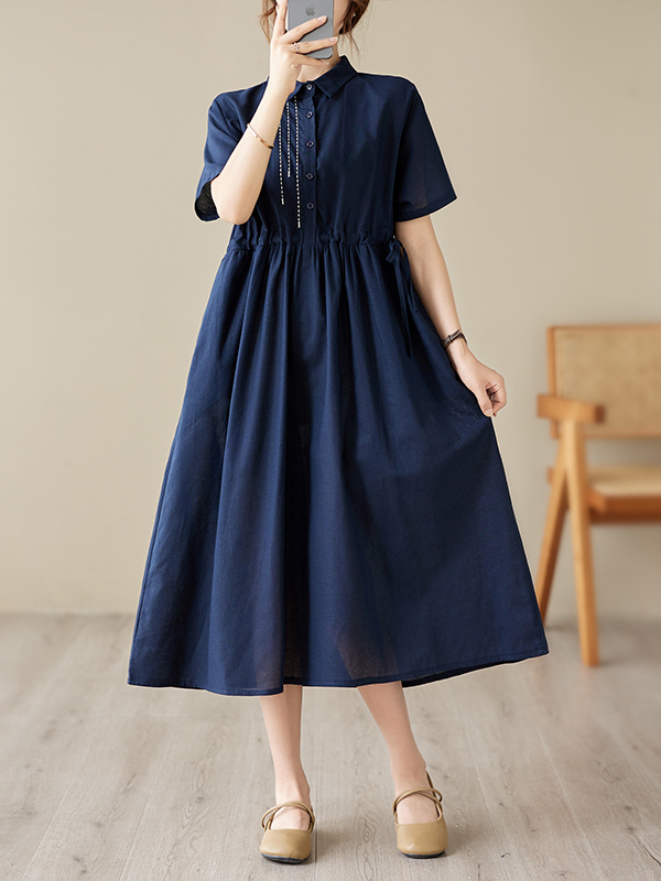 Casual Loose Linen Shirt Dress - Casual Cotton Linen Embroidered Dress Women's
