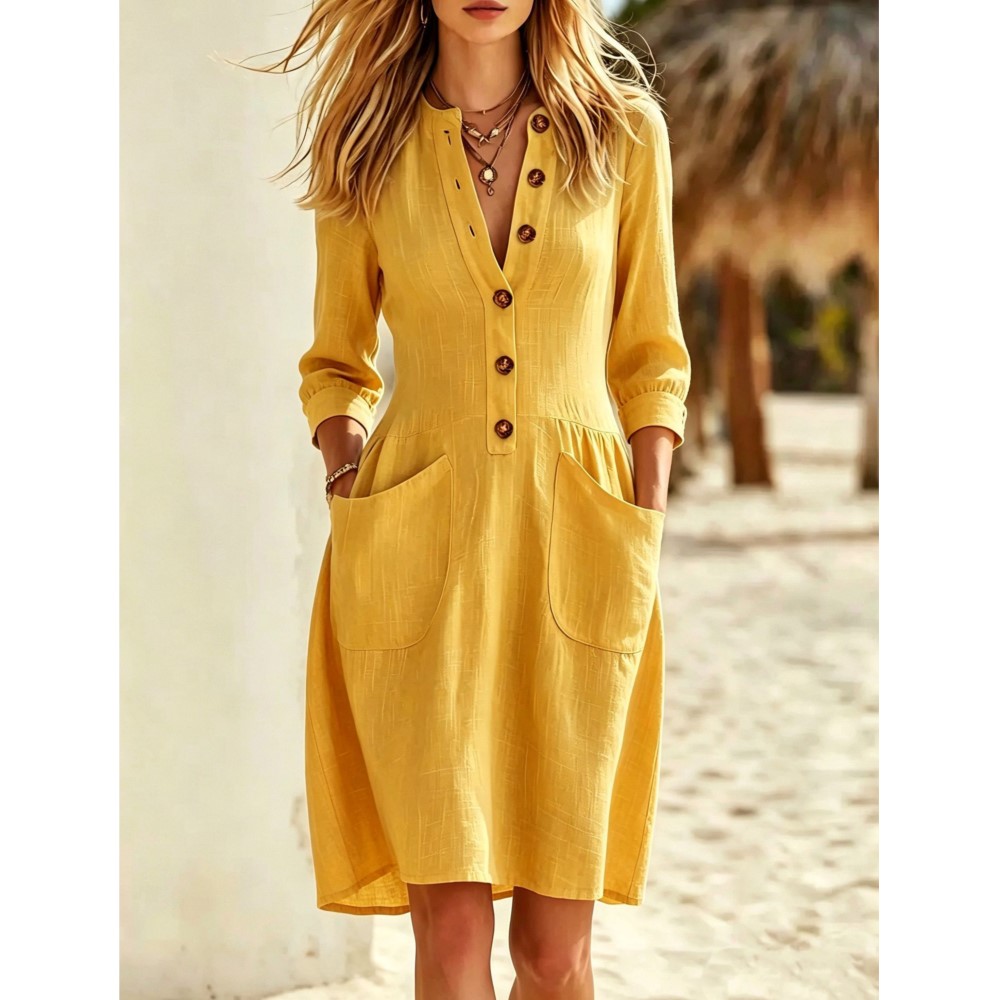 Fashion Imitation Buttons Line - огляд і ціна Casual Loose Linen Shirt Dress