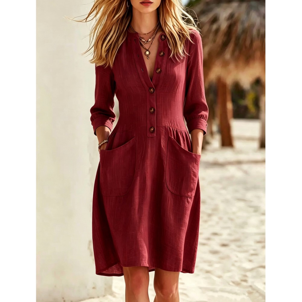 Fashion Imitation Buttons Line - огляд і ціна Casual Loose Linen Shirt Dress