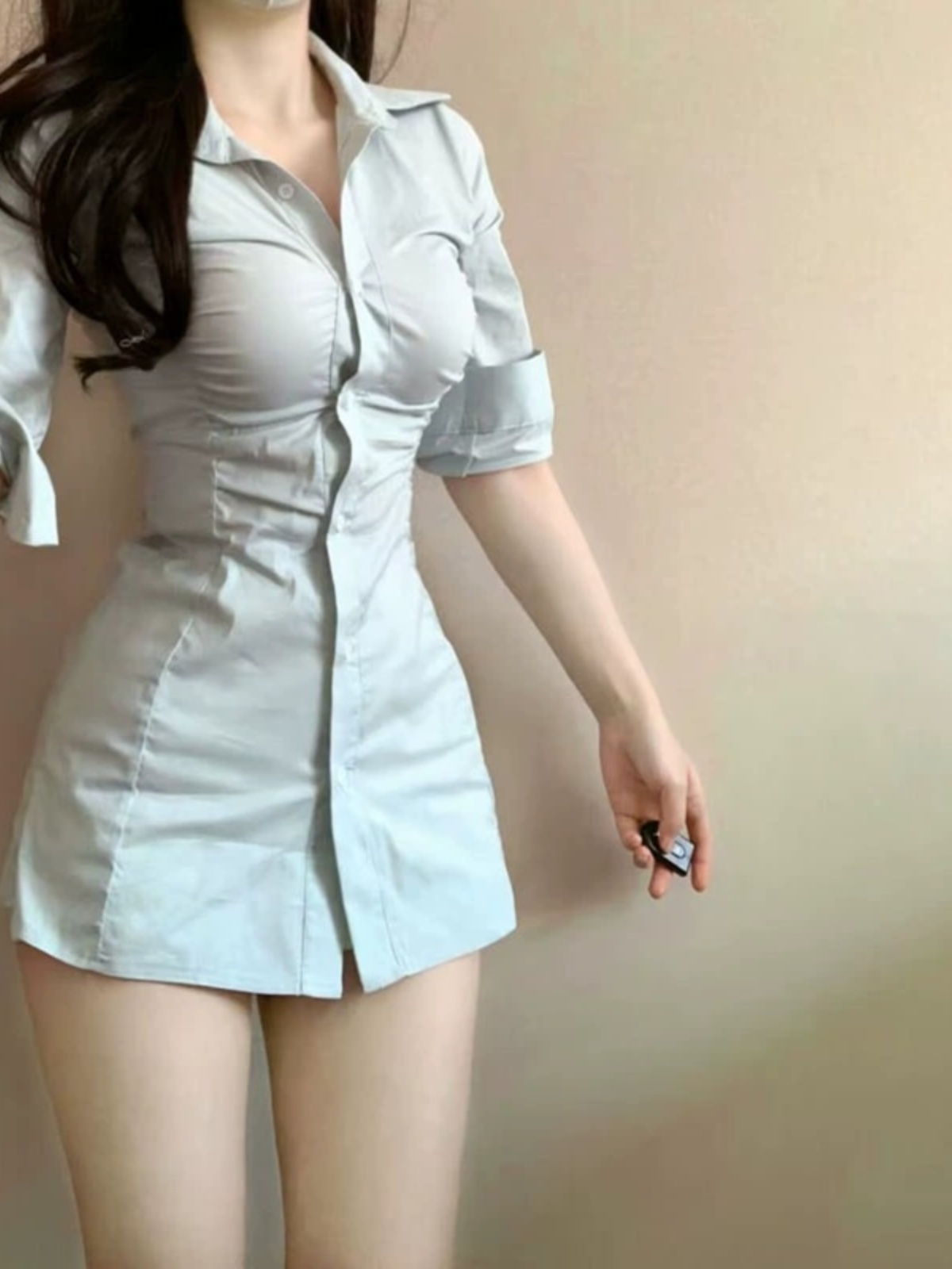 Sexy Pleated Waist-Cinching Sh - огляд і ціна Korean Style A Line Shirt Dress