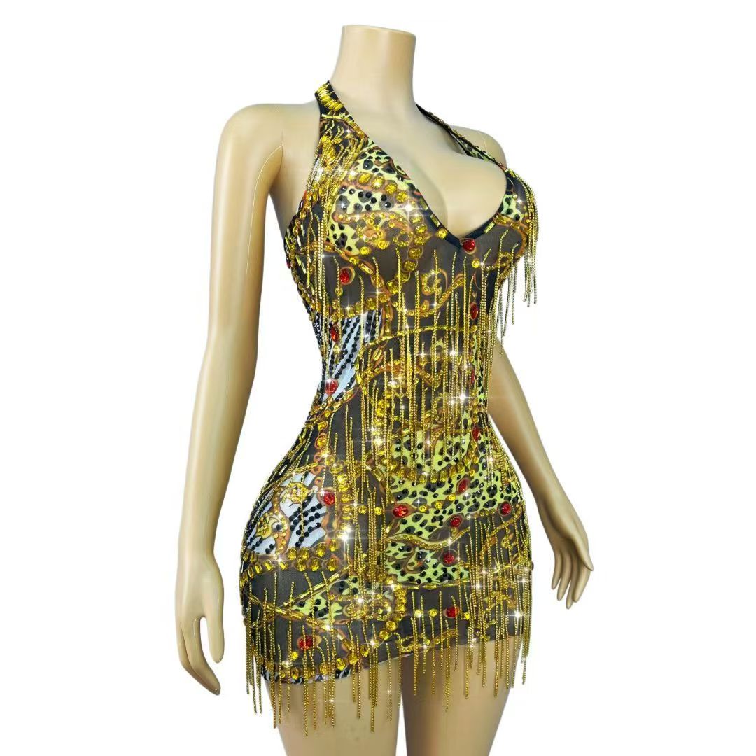 Sparkly Gold Rhinestones Chain - огляд і ціна Sparkly Rhinestone Club Party Dress