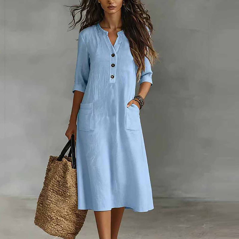 Women Casual Solid Color Half  - огляд і ціна Boho Summer Beach Maxi Dress