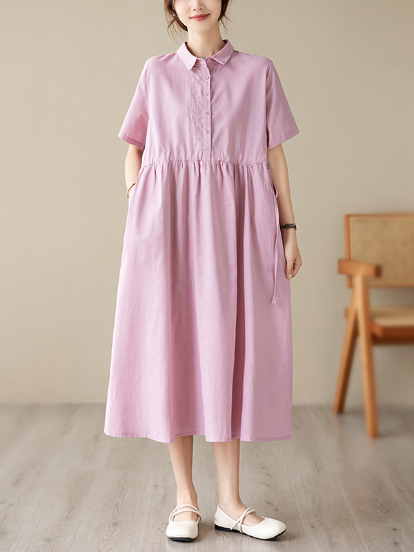 Casual Cotton Linen Embroidere - огляд і ціна Casual Loose Linen Shirt Dress