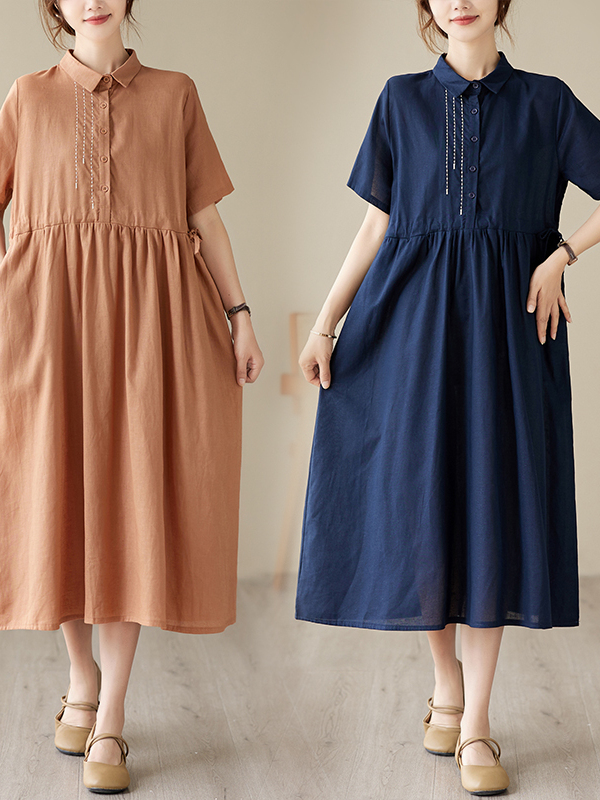 Casual Cotton Linen Embroidere - огляд і ціна Casual Loose Linen Shirt Dress