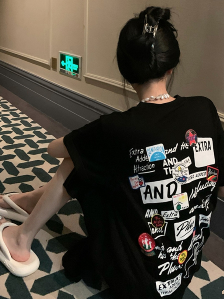 Black Short Sleeve T-Shirt Dre - огляд і ціна Korean Style A Line Shirt Dress