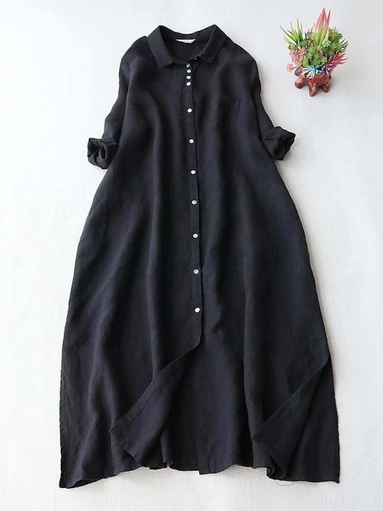 Artistic Linen Dress Women Spr - огляд і ціна Casual Loose Linen Shirt Dress
