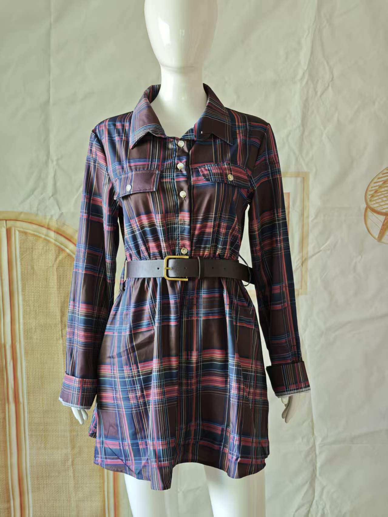 Women Shirt Cloth Pockets Belt - огляд і ціна Casual Loose Linen Shirt Dress